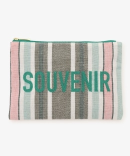 ストライプ刺繍コットンリネンポーチ