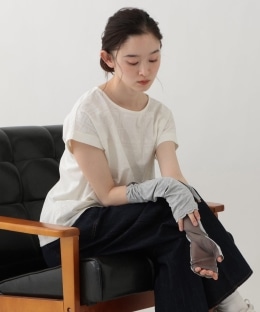 スカラップ刺繍UVアームカバー/ショート/接触冷感