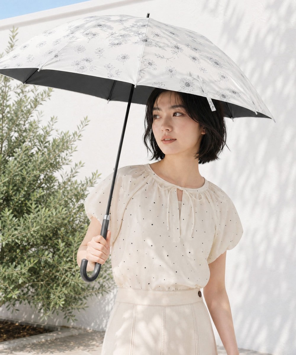 日傘（折りたたみ・長傘・晴雨兼用） UVカット率・遮光率100%生地使用 ラインフラワー軽量晴雨兼用長傘 日傘