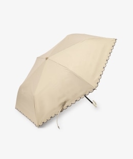 遮光率100% UVカット率100%生地使用 スカラップリボン刺繍晴雨兼用折りたたみ傘 日傘