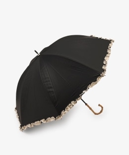 遮光率100% UVカット率100%生地使用 バイカラーフリル晴雨兼用長傘 日傘