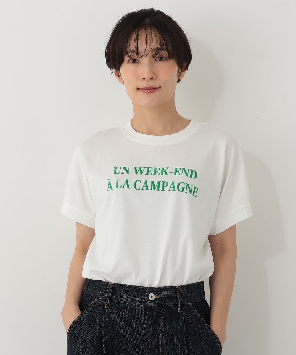 Tシャツ・カットソー タイポグラフィ刺繍フレンチスリーブTシャツ