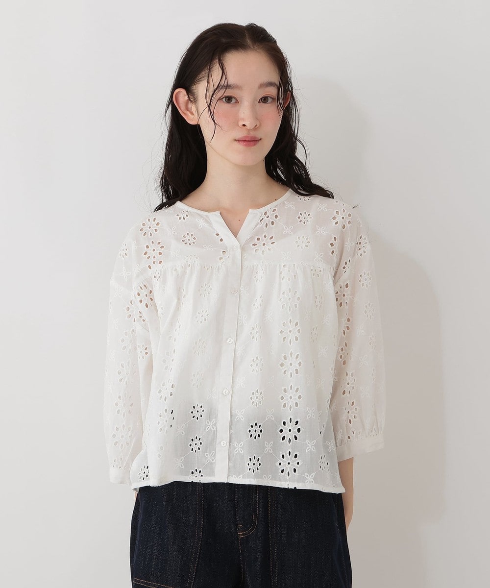シャツ・ブラウス インド製シフリー刺繍キーネックブラウス