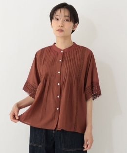 インド製コットンレーヨンボイルピンタックブラウス