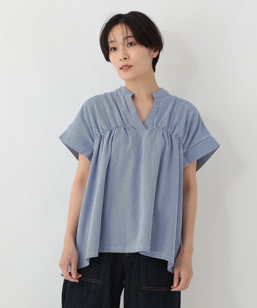Tシャツ・カットソー 【接触冷感】ストライプシャーリングスキッパープルオーバー