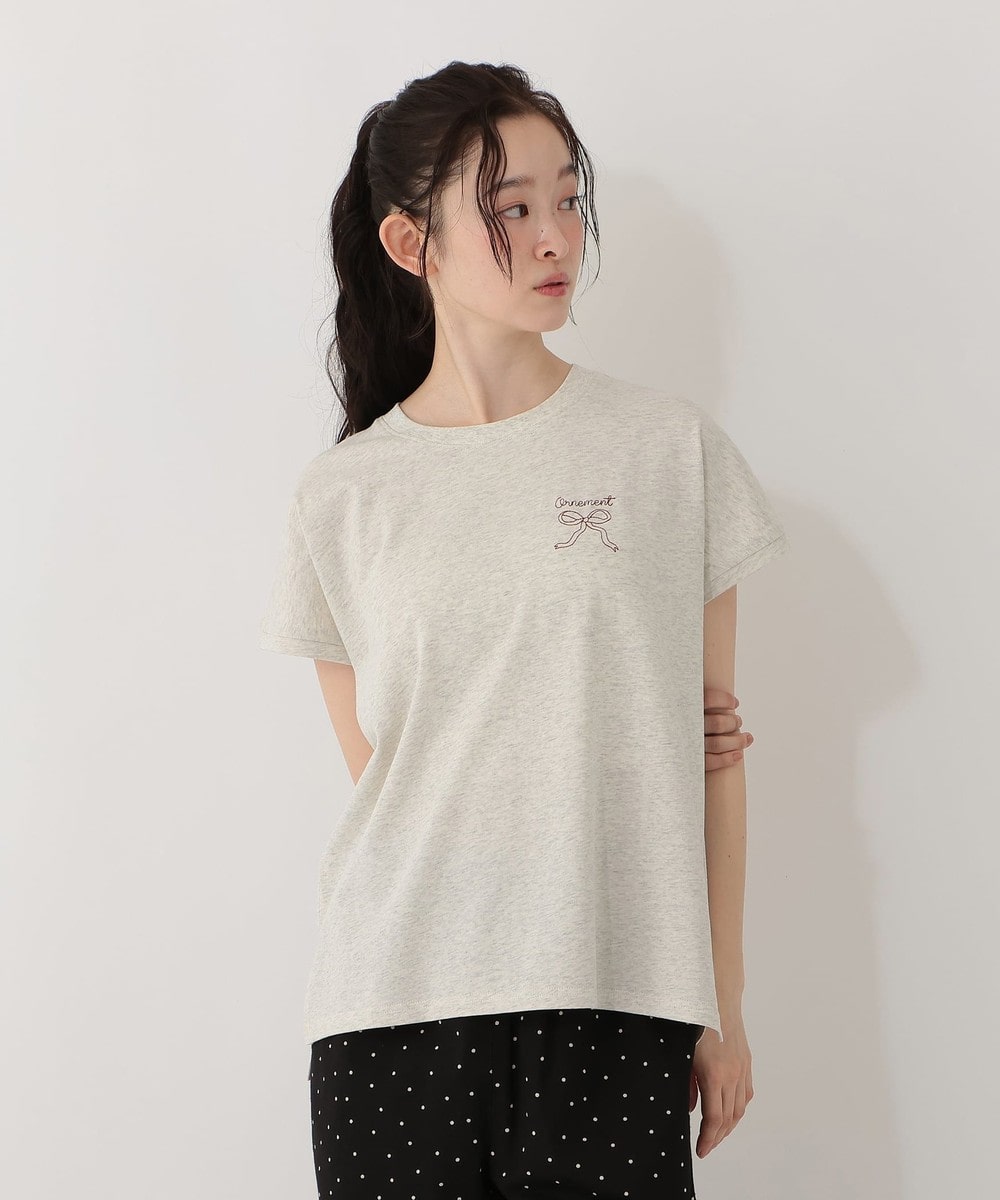 Tシャツ・カットソー リボン刺繍フレンチスリーブTシャツ